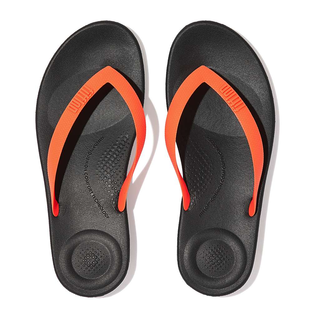 Black/Orange Men's Fitflop IQUSHION Ergonomic Flip Flops | PB9014378