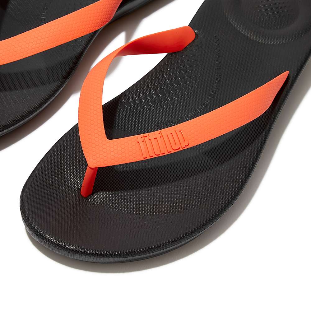 Black/Orange Men's Fitflop IQUSHION Ergonomic Flip Flops | PB9014378