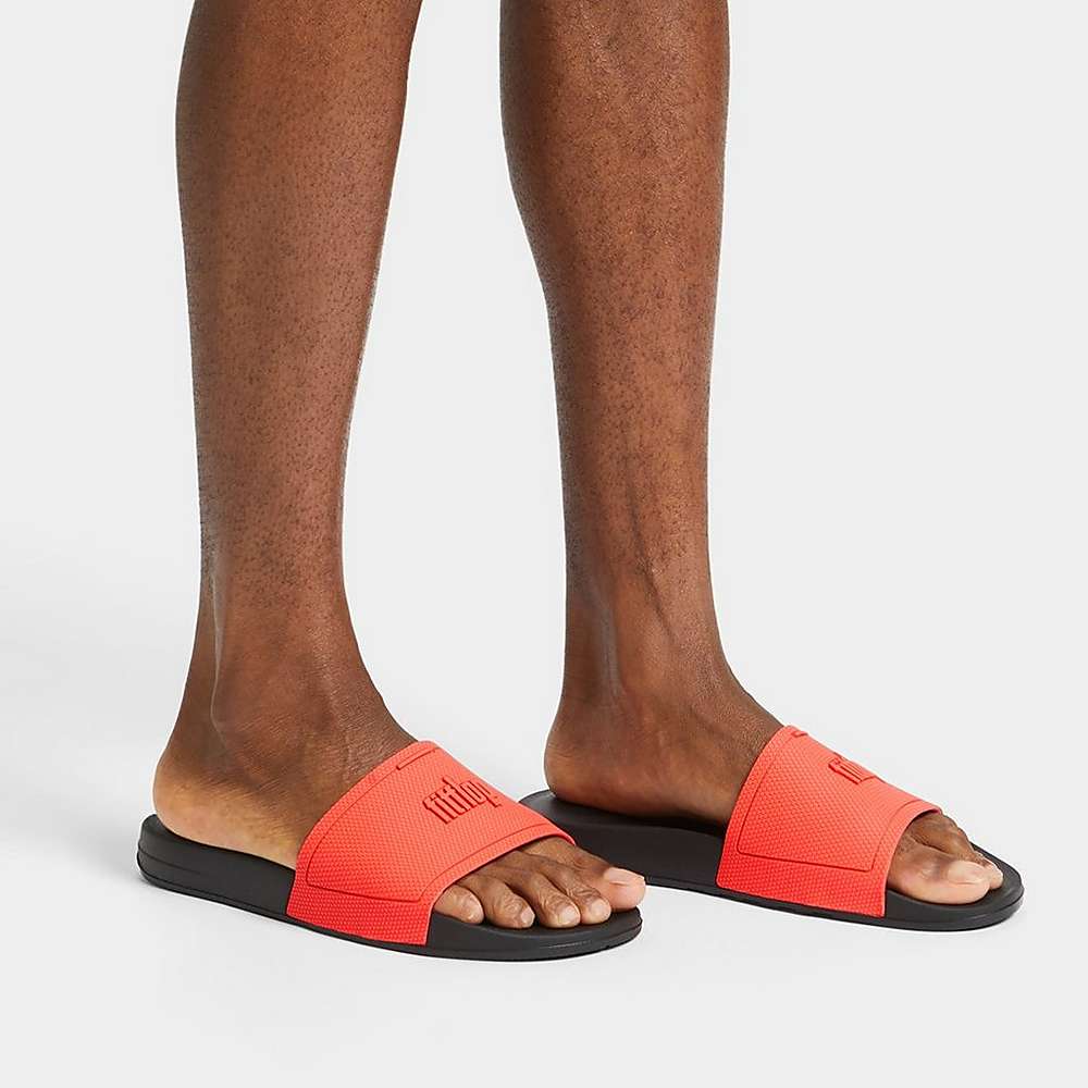 Black/Orange Men's Fitflop IQUSHION Pool Slides | BU9031456