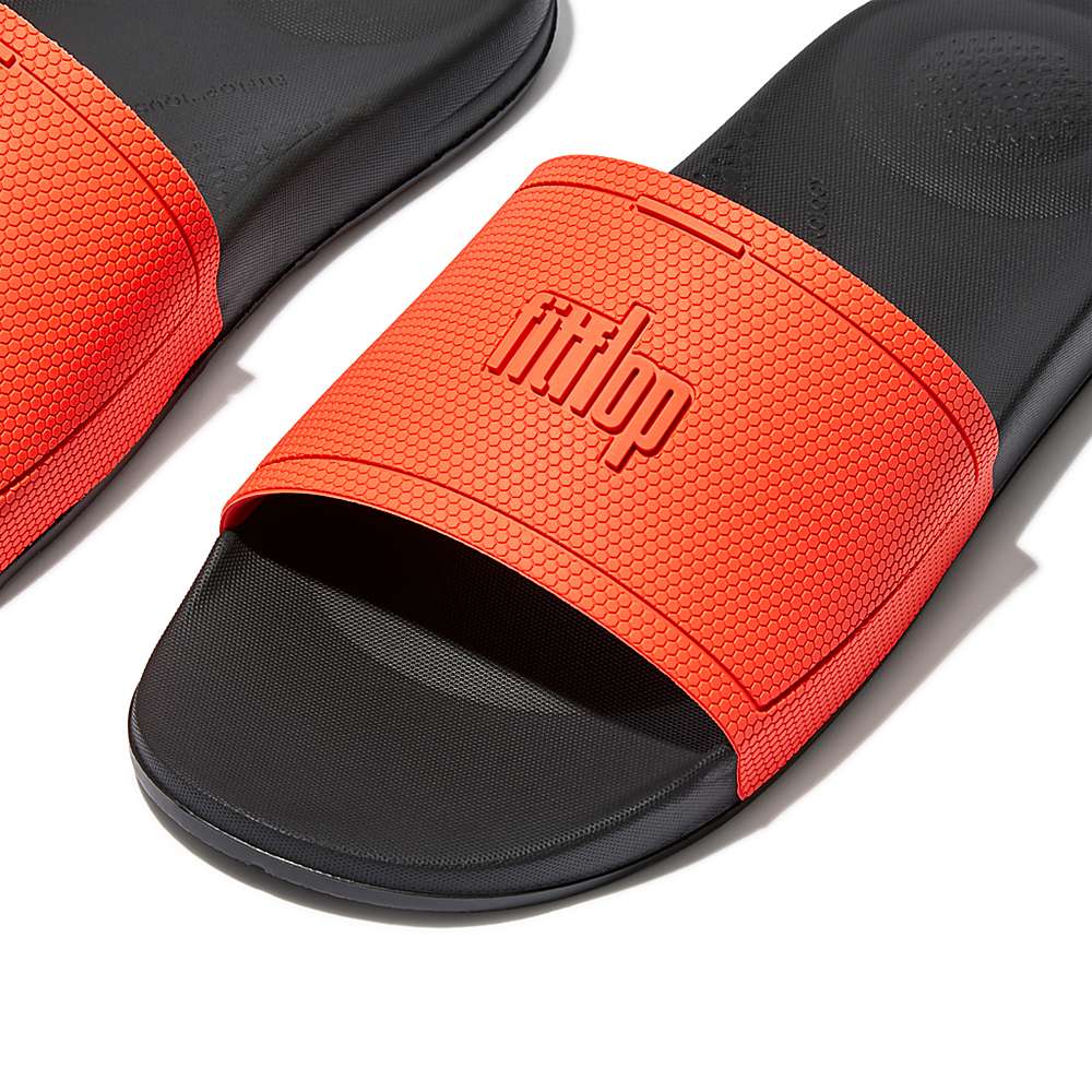 Black/Orange Men's Fitflop IQUSHION Pool Slides | BU9031456