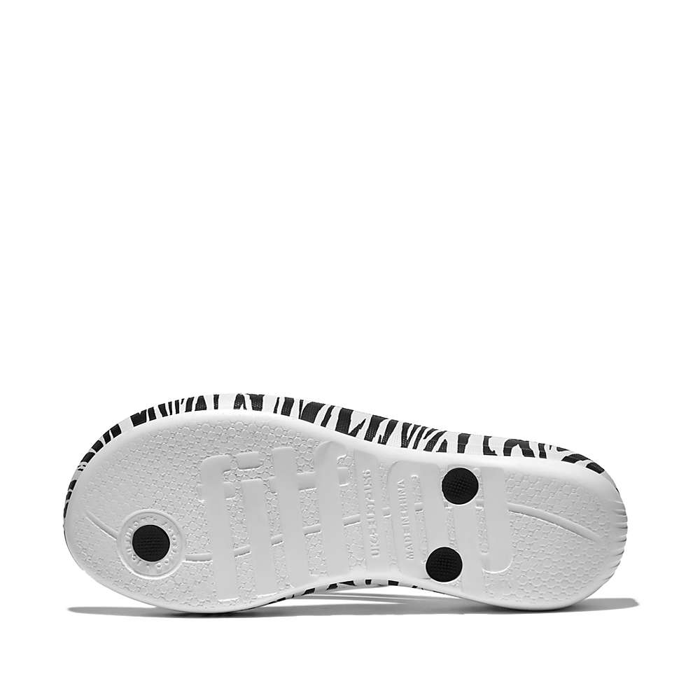 Black/White Women's Fitflop IQUSHION Zebra Print Ergonomic Flip Flops | RD9217458