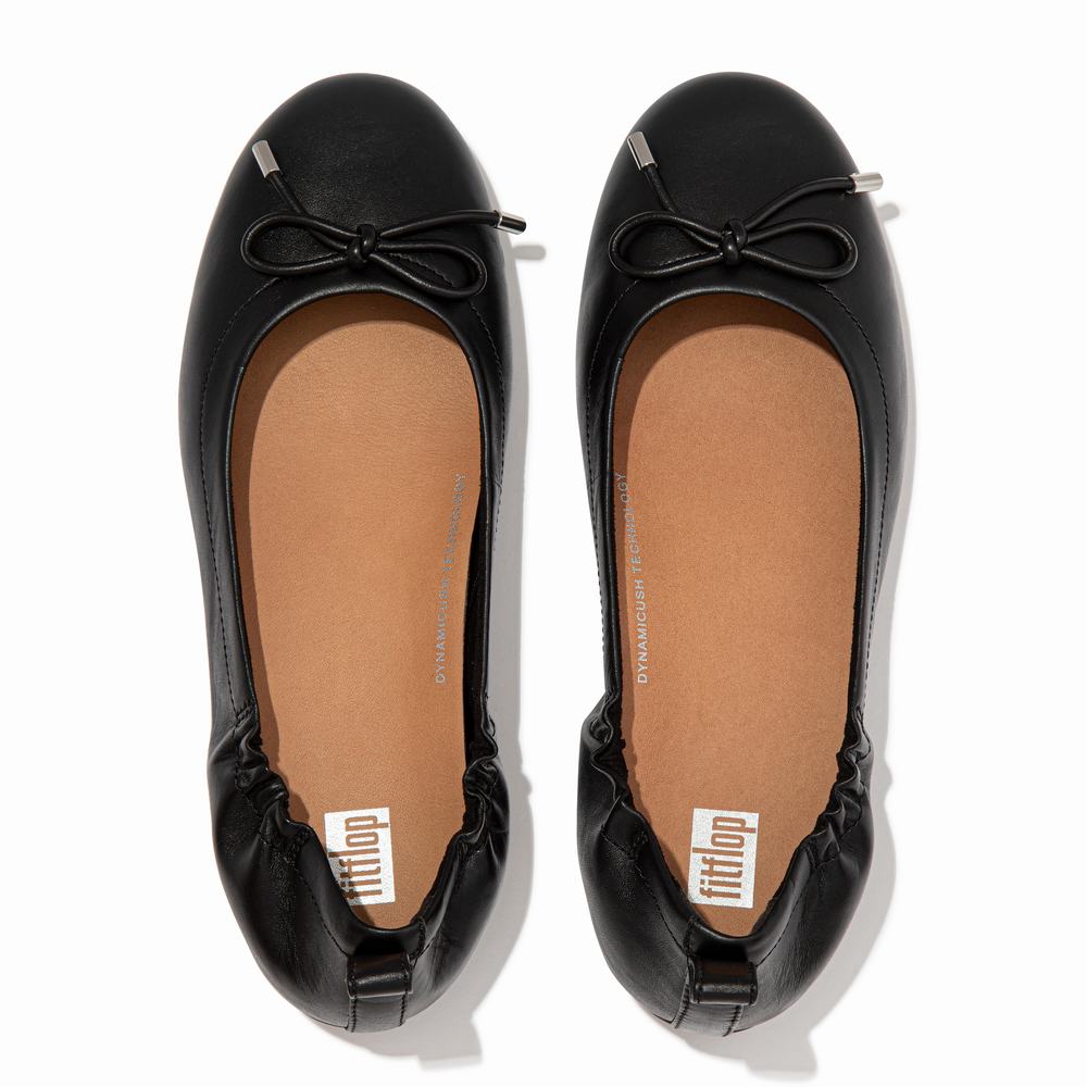 Black Women's Fitflop ALLEGRO Bow Leather Ballet Flats | IW7450128