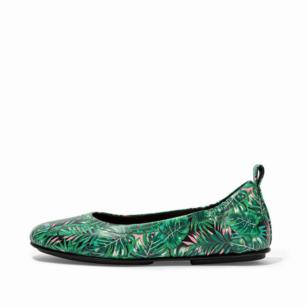 Black Women\'s Fitflop ALLEGRO Jungle-Print Soft Leather Ballet Flats | GF8236195