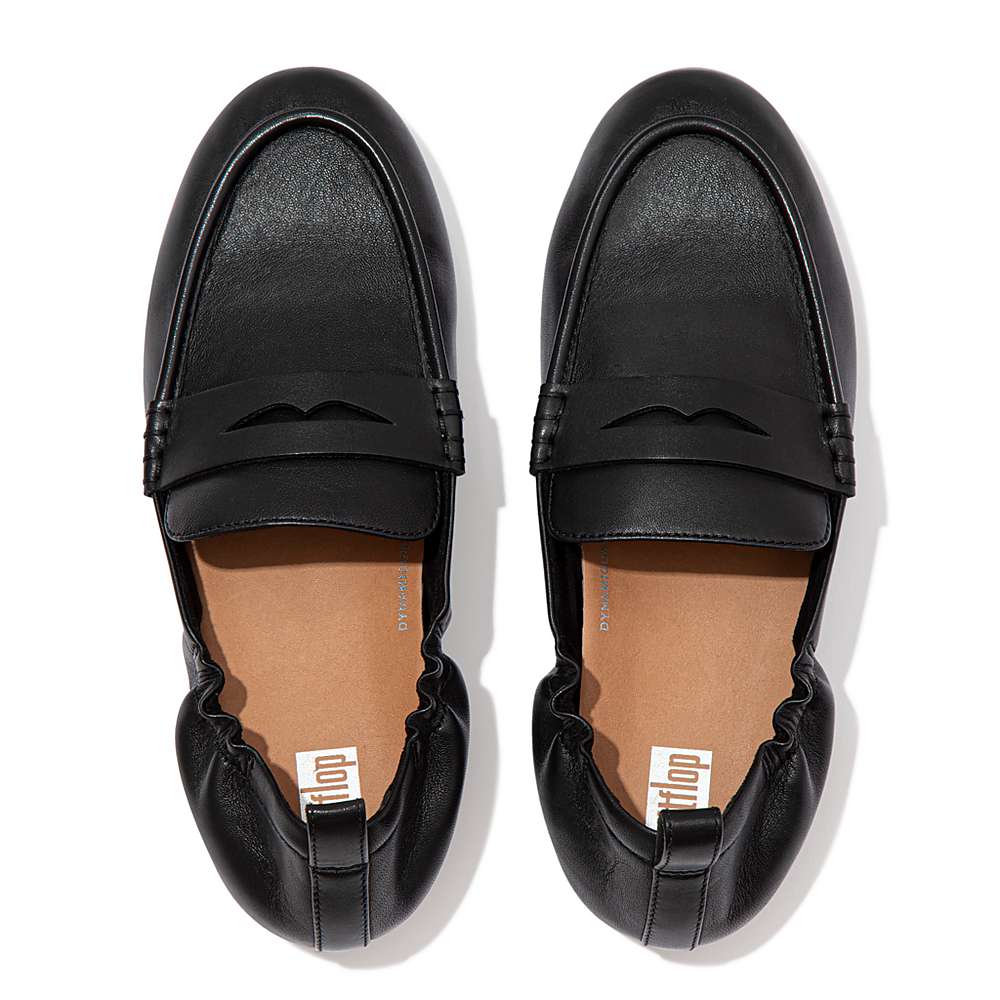 Black Women's Fitflop ALLEGRO Leather Penny Loafers | JD7283659