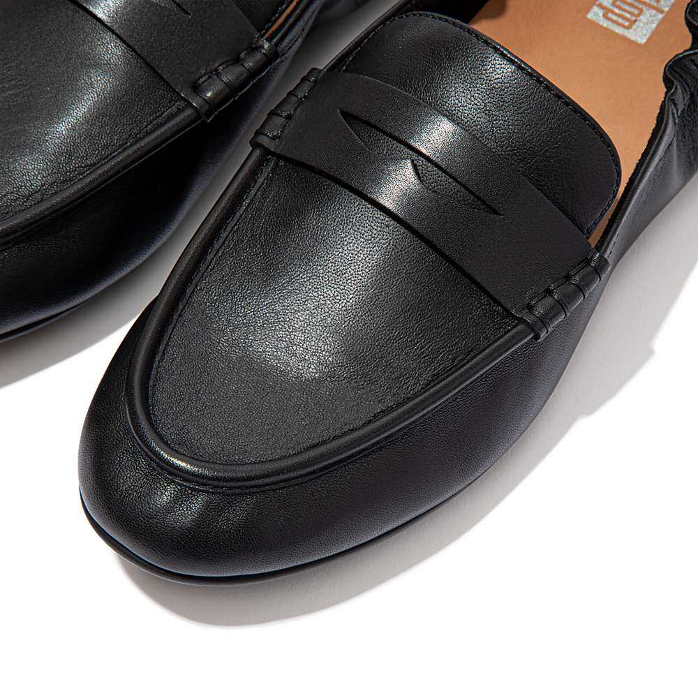 Black Women's Fitflop ALLEGRO Leather Penny Loafers | JD7283659