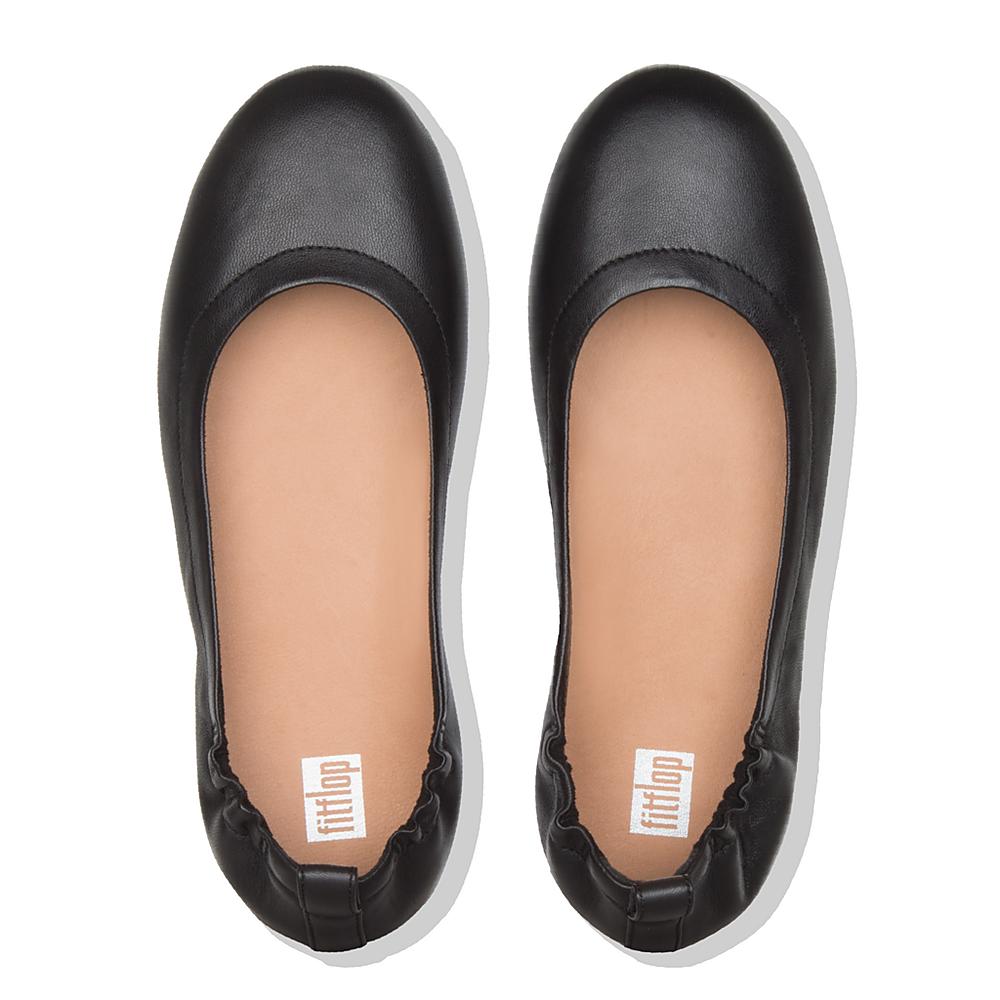 Black Women's Fitflop ALLEGRO Soft Leather Ballet Flats | TN0752431