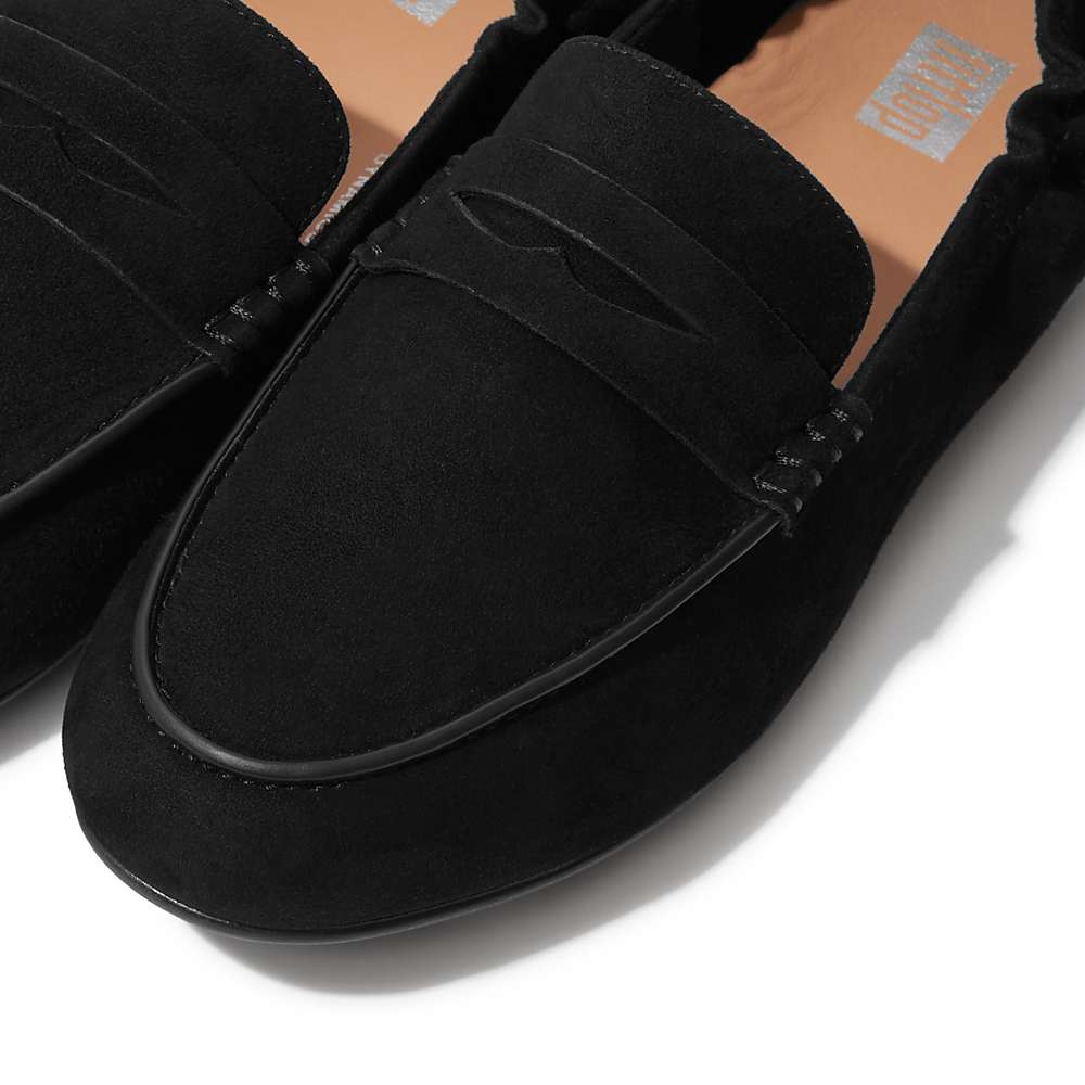 Black Women's Fitflop ALLEGRO Suede Penny Loafers | MT3149280