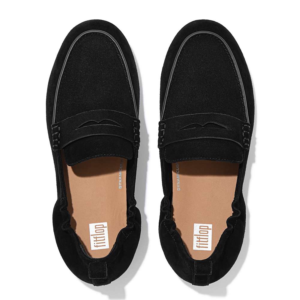 Black Women's Fitflop ALLEGRO Suede Penny Loafers | MT3149280