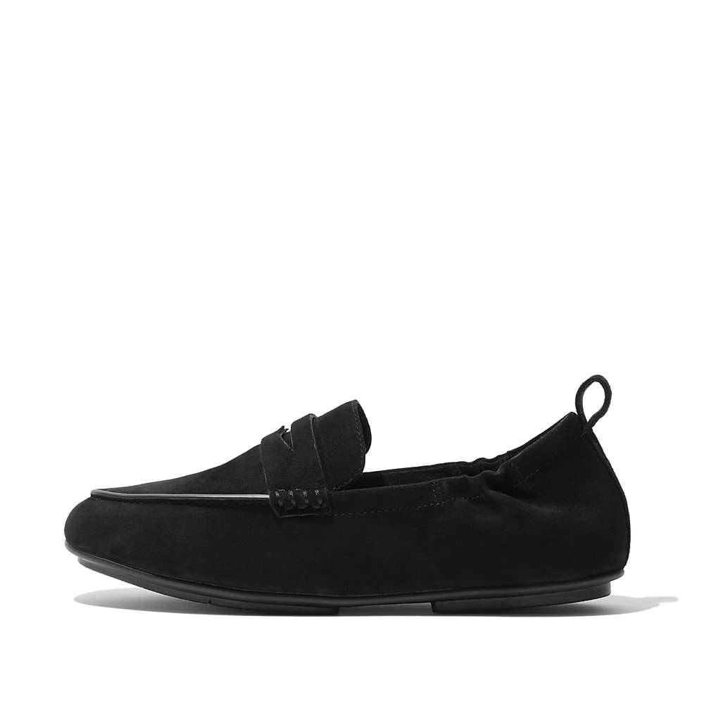 Black Women\'s Fitflop ALLEGRO Suede Penny Loafers | MT3149280