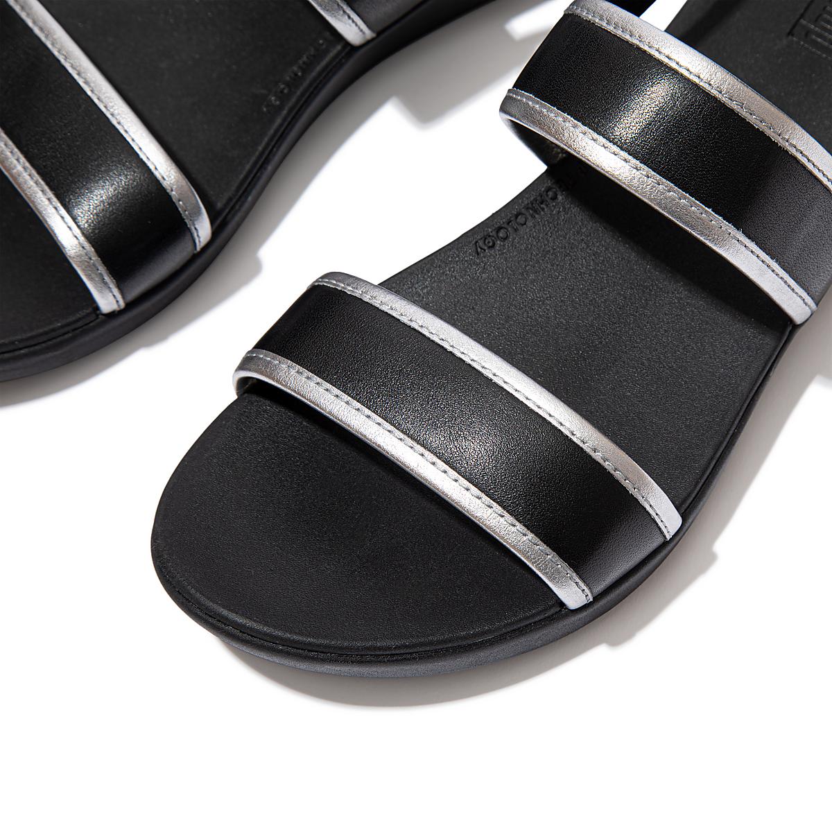 Black Women's Fitflop BARRA Metallic Back-Strap Sandals | XS2845960