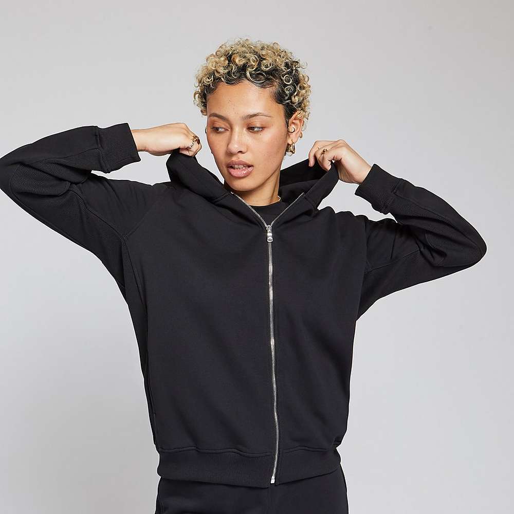 Black Women's Fitflop BASIC THREADS Full Zip Hoodie | DM5134786