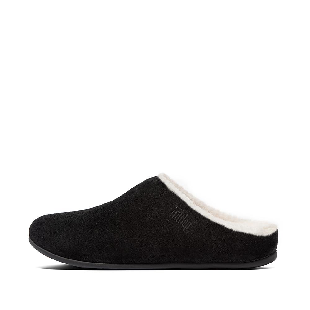 Black Women\'s Fitflop CHRISSIE Shearling Suede Slippers | IR4207315