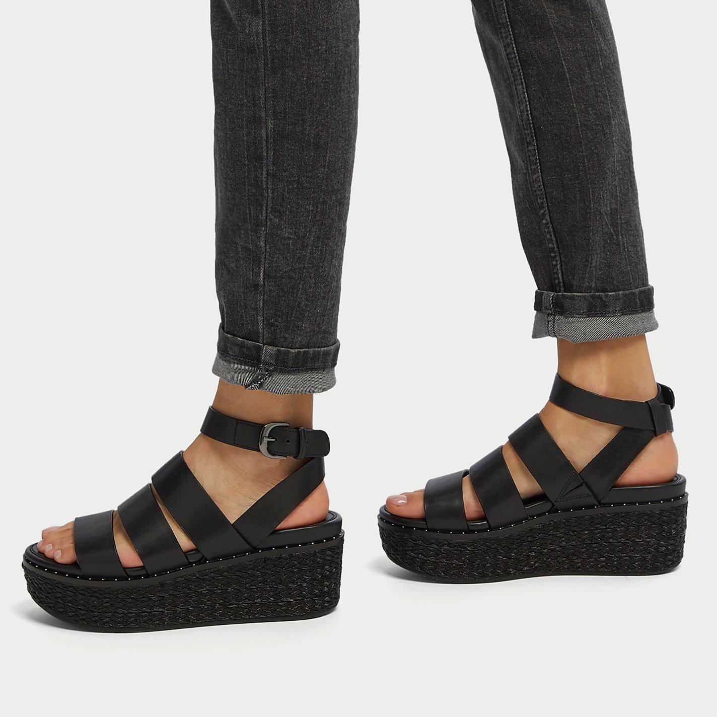 Black Women's Fitflop ELOISE Espadrille Wedge Sandals | KR6809345