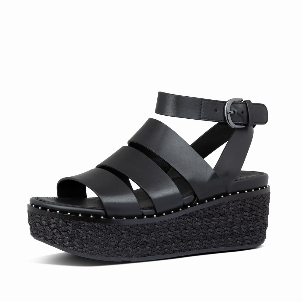 Black Women's Fitflop ELOISE Espadrille Wedge Sandals | KR6809345