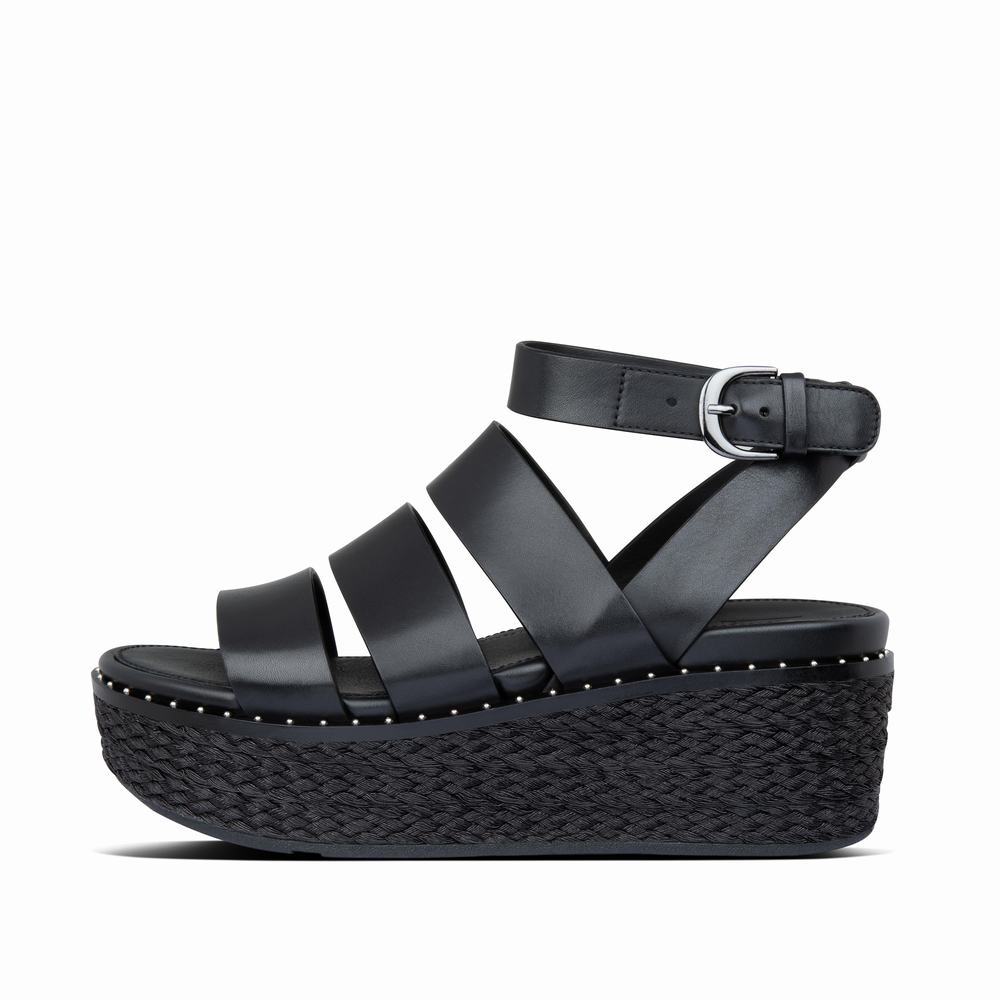 Black Women\'s Fitflop ELOISE Espadrille Wedge Sandals | KR6809345