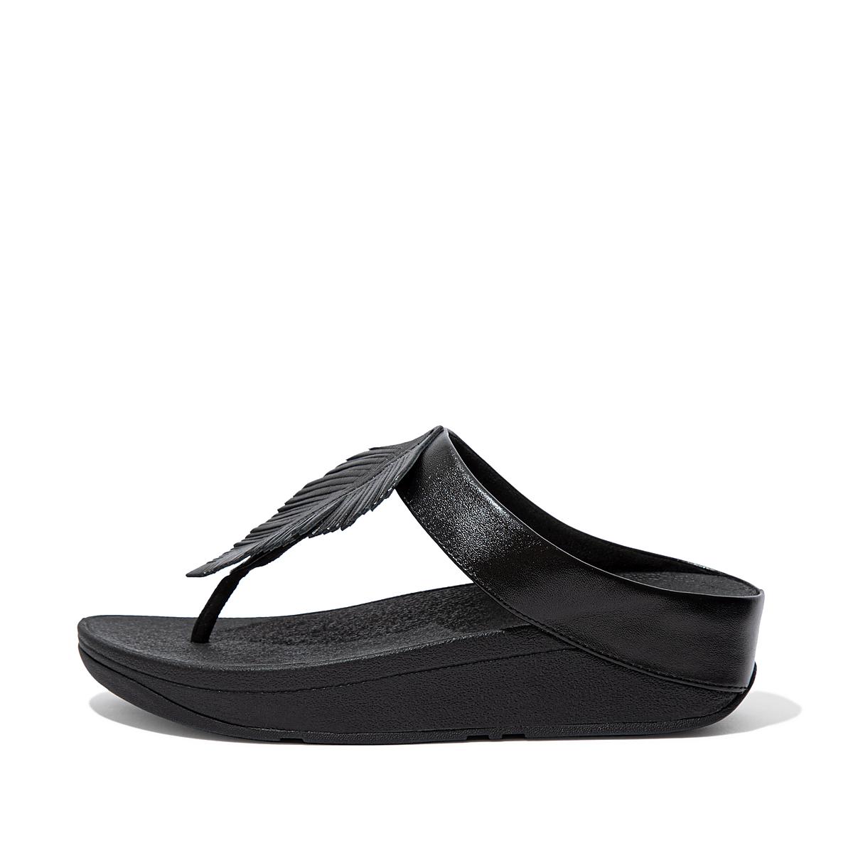 Black Women\'s Fitflop FINO Feather Metallic Toe-Post Sandals | IC2538761