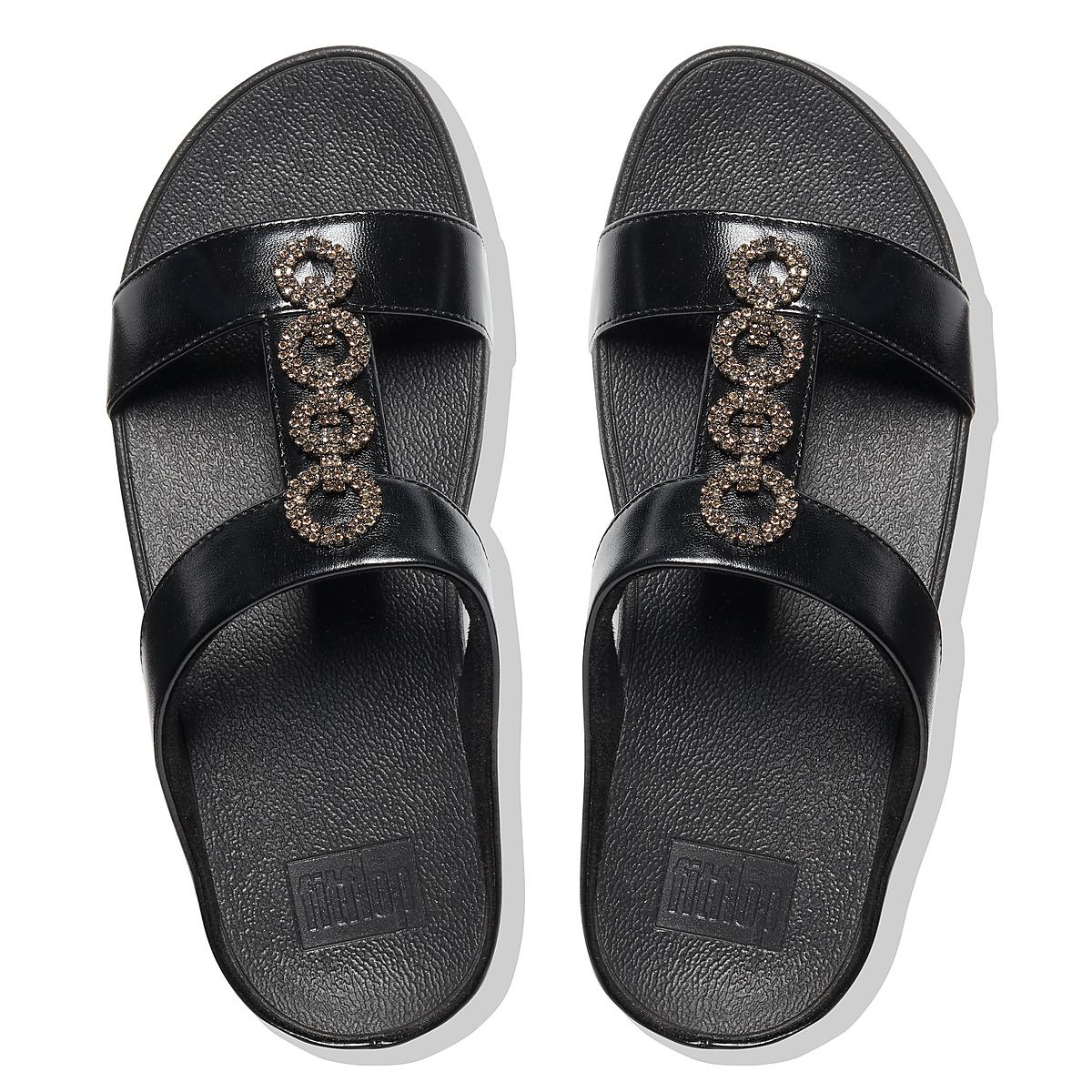 Black Women's Fitflop FINO Sparkle Slides Sandals | LN2865430