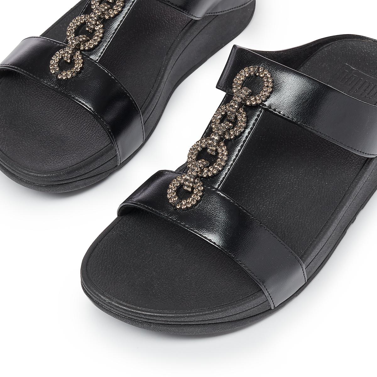 Black Women's Fitflop FINO Sparkle Slides Sandals | LN2865430