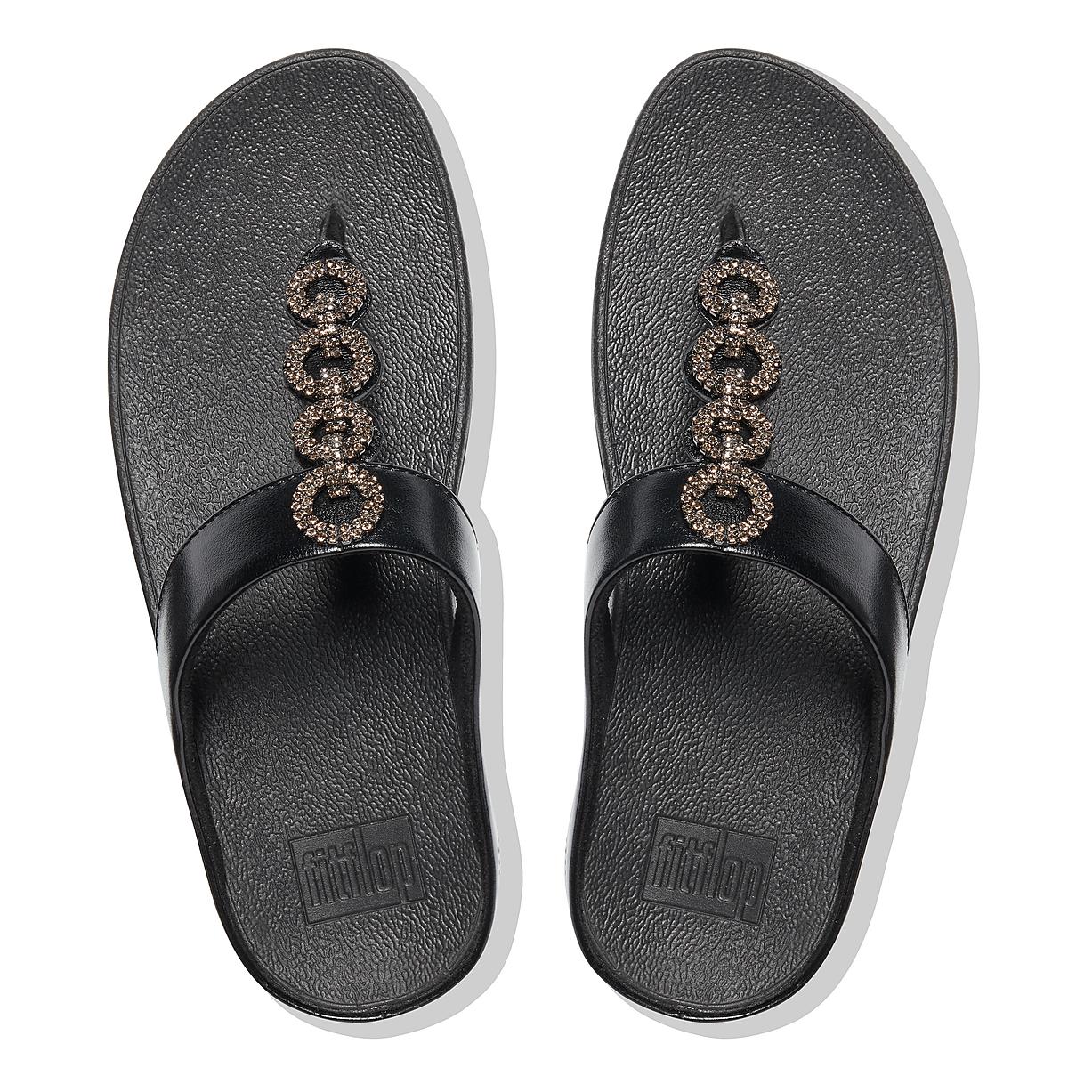 Black Women's Fitflop FINO Sparkle Toe-Post Sandals | ZR1094583