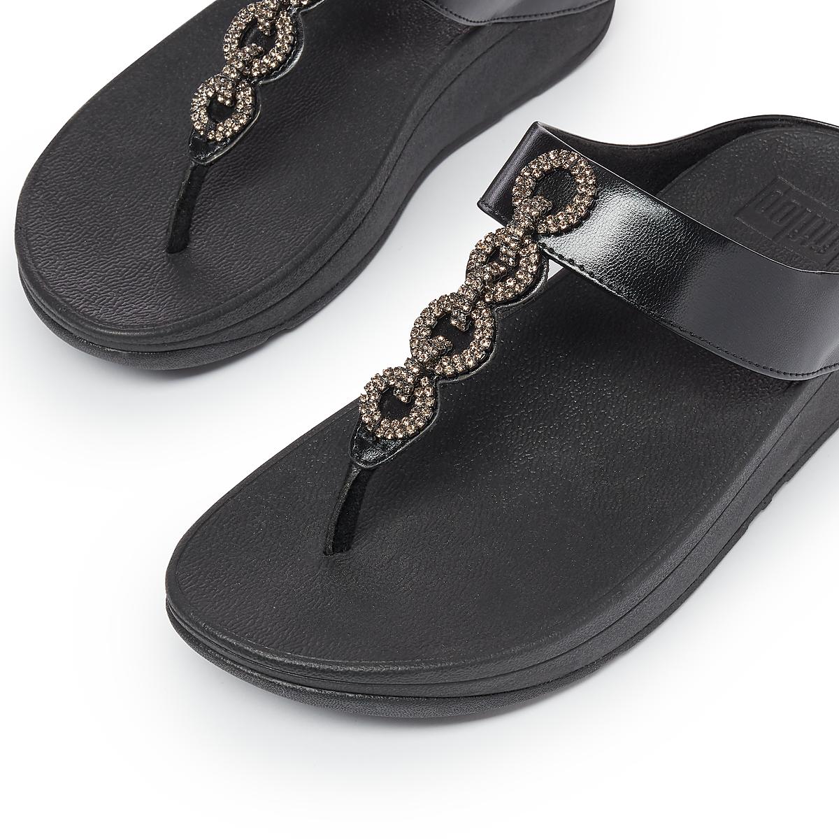 Black Women's Fitflop FINO Sparkle Toe-Post Sandals | ZR1094583