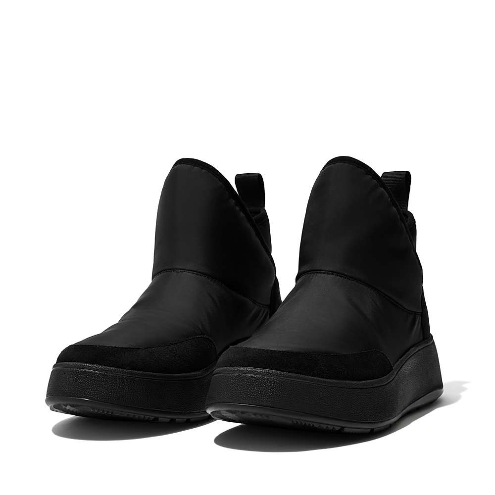 Black Women's Fitflop F-MODE E01 Biofleece-Lined Flatform Bootie Sneakers | RI8561239