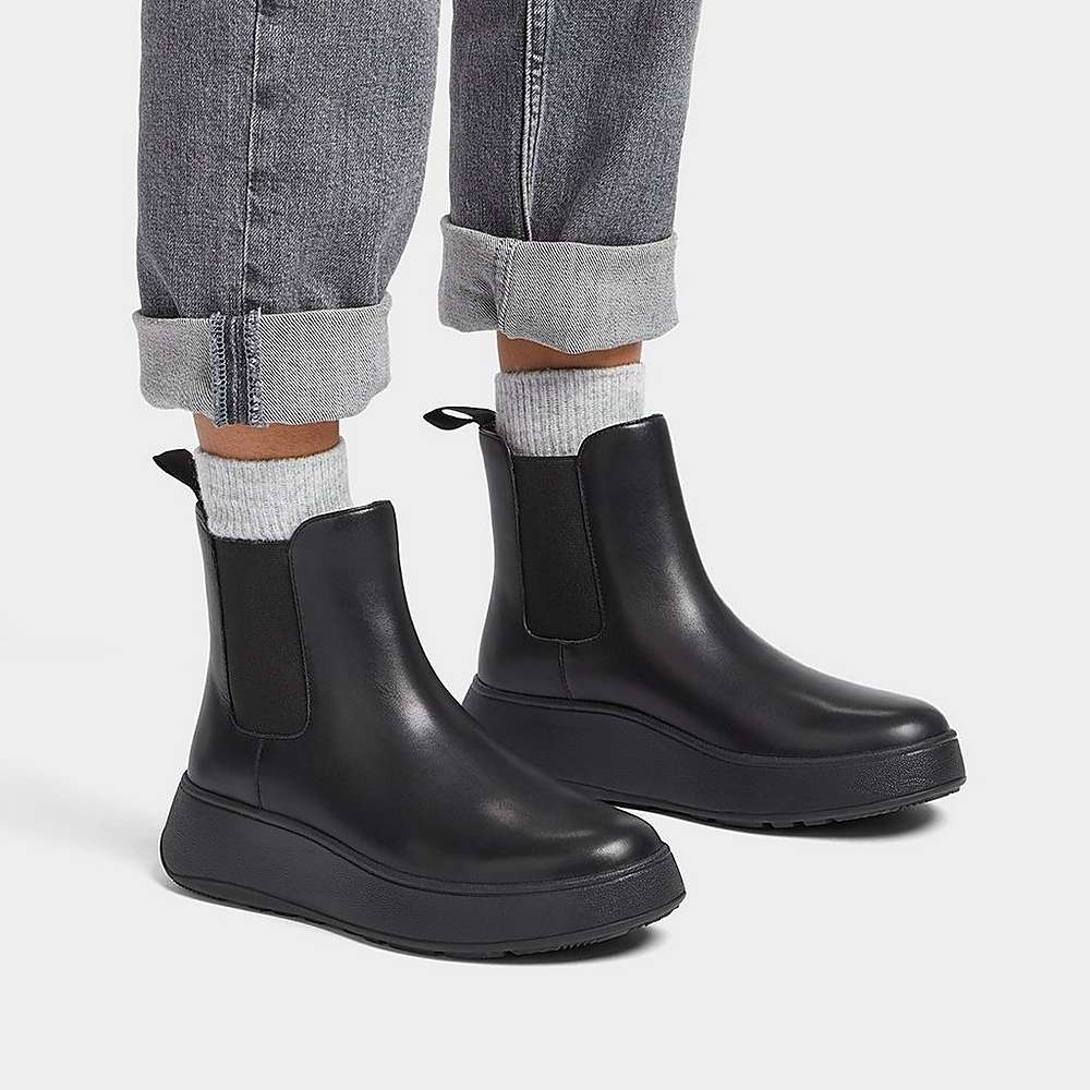 Black Women's Fitflop F-MODE Leather Flatform Chelsea Boots | CQ6351027