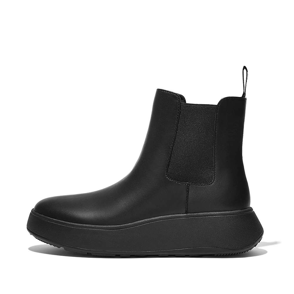 Black Women\'s Fitflop F-MODE Leather Flatform Chelsea Boots | CQ6351027