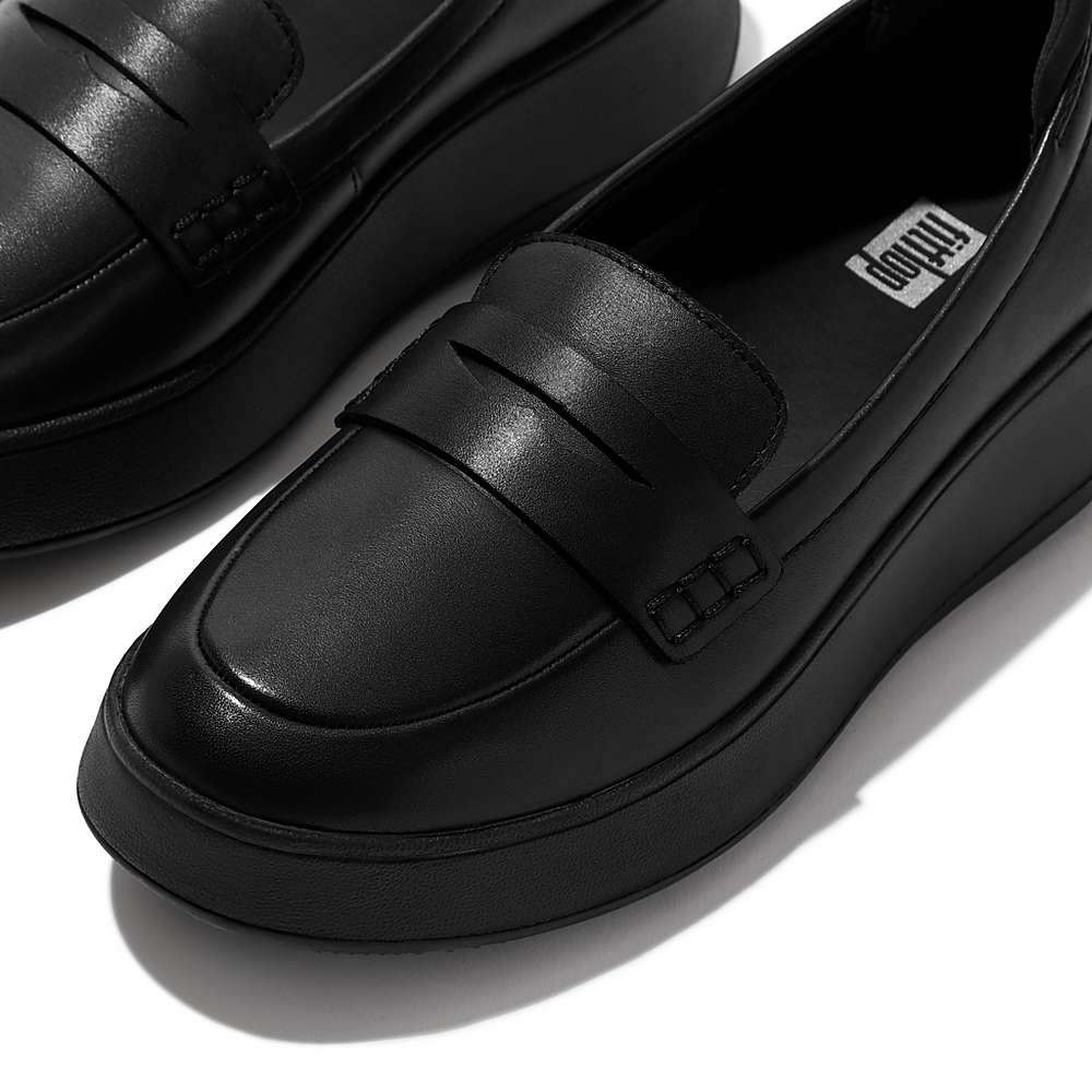 Black Women's Fitflop F-MODE Leather Flatform Penny Loafers | FN0826413