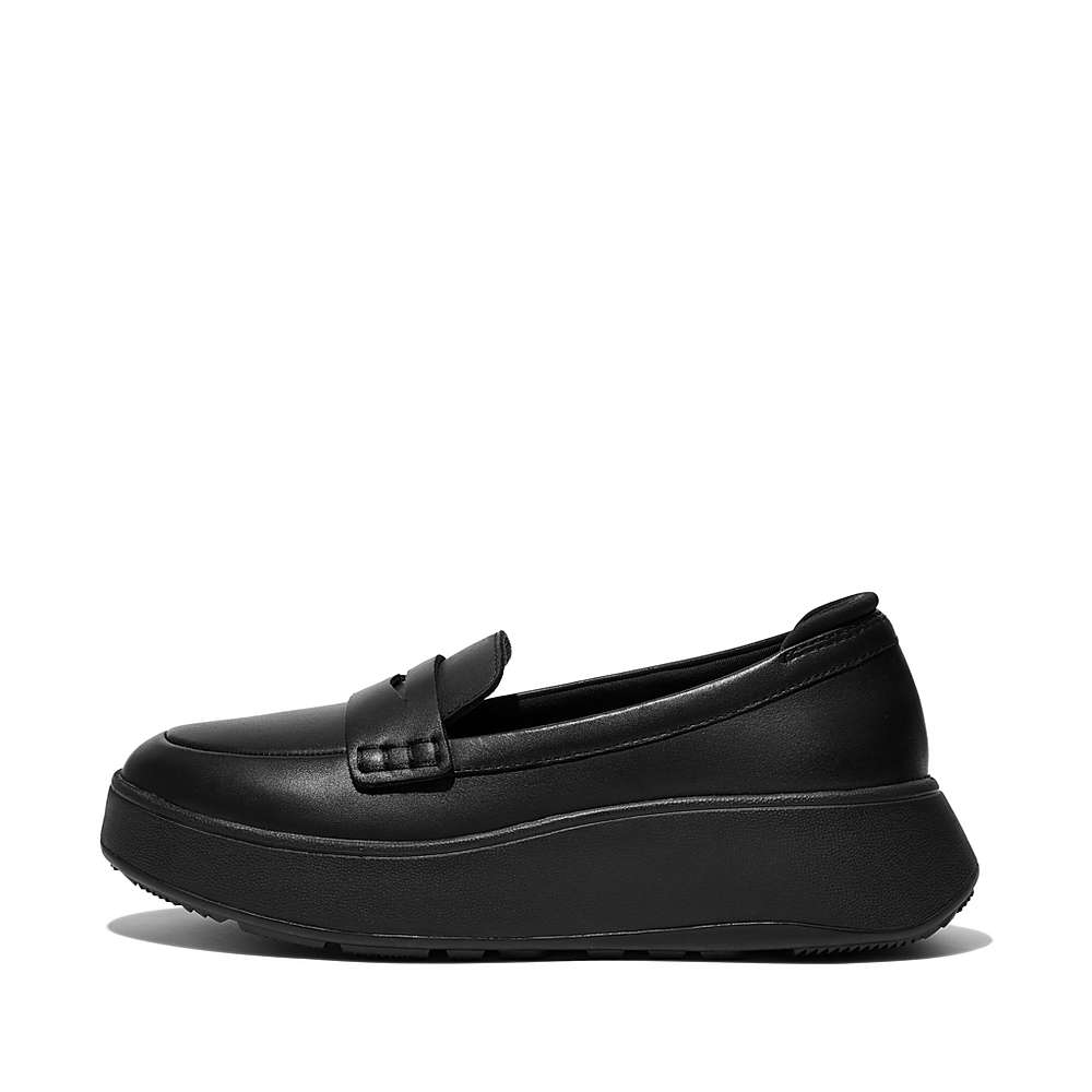 Black Women\'s Fitflop F-MODE Leather Flatform Penny Loafers | FN0826413