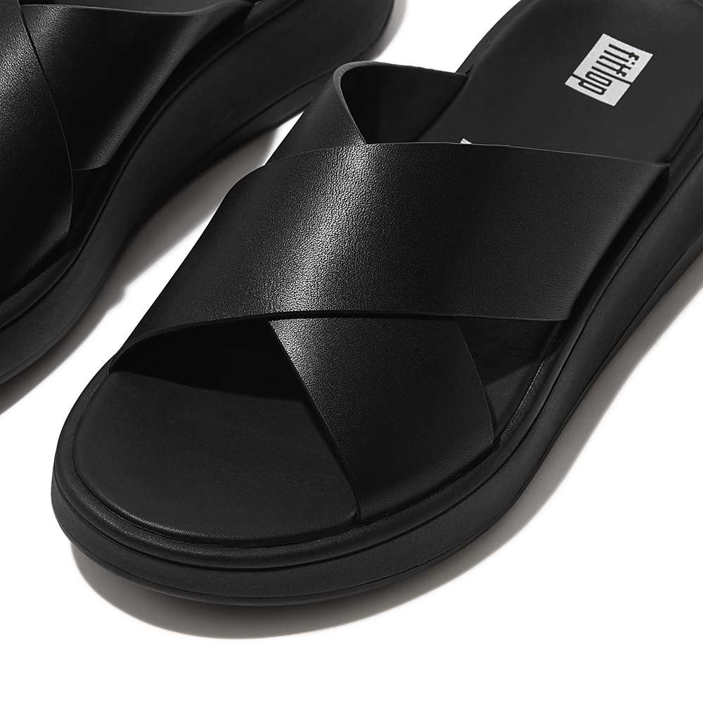 Black Women's Fitflop F-MODE Leather Flatform Cross Slides Sandals | IU2013459