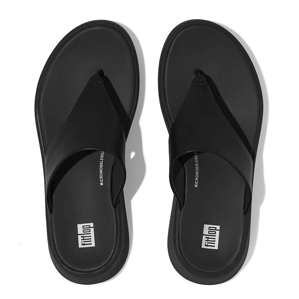 Black Women's Fitflop F-MODE Leather Flatform Toe-Post Sandals | VO4102853