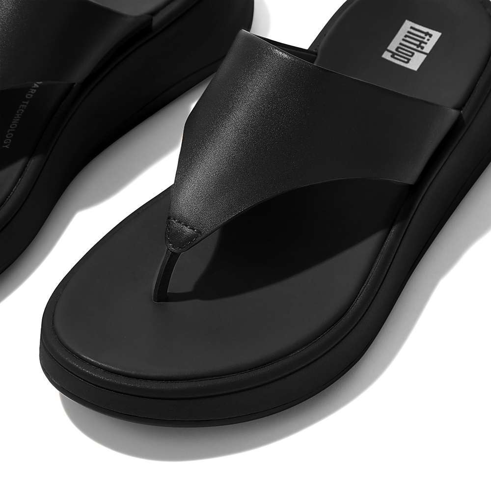 Black Women's Fitflop F-MODE Leather Flatform Toe-Post Sandals | VO4102853