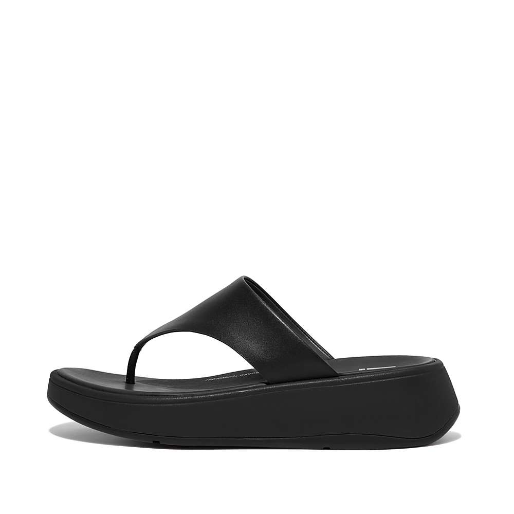 Black Women\'s Fitflop F-MODE Leather Flatform Toe-Post Sandals | VO4102853