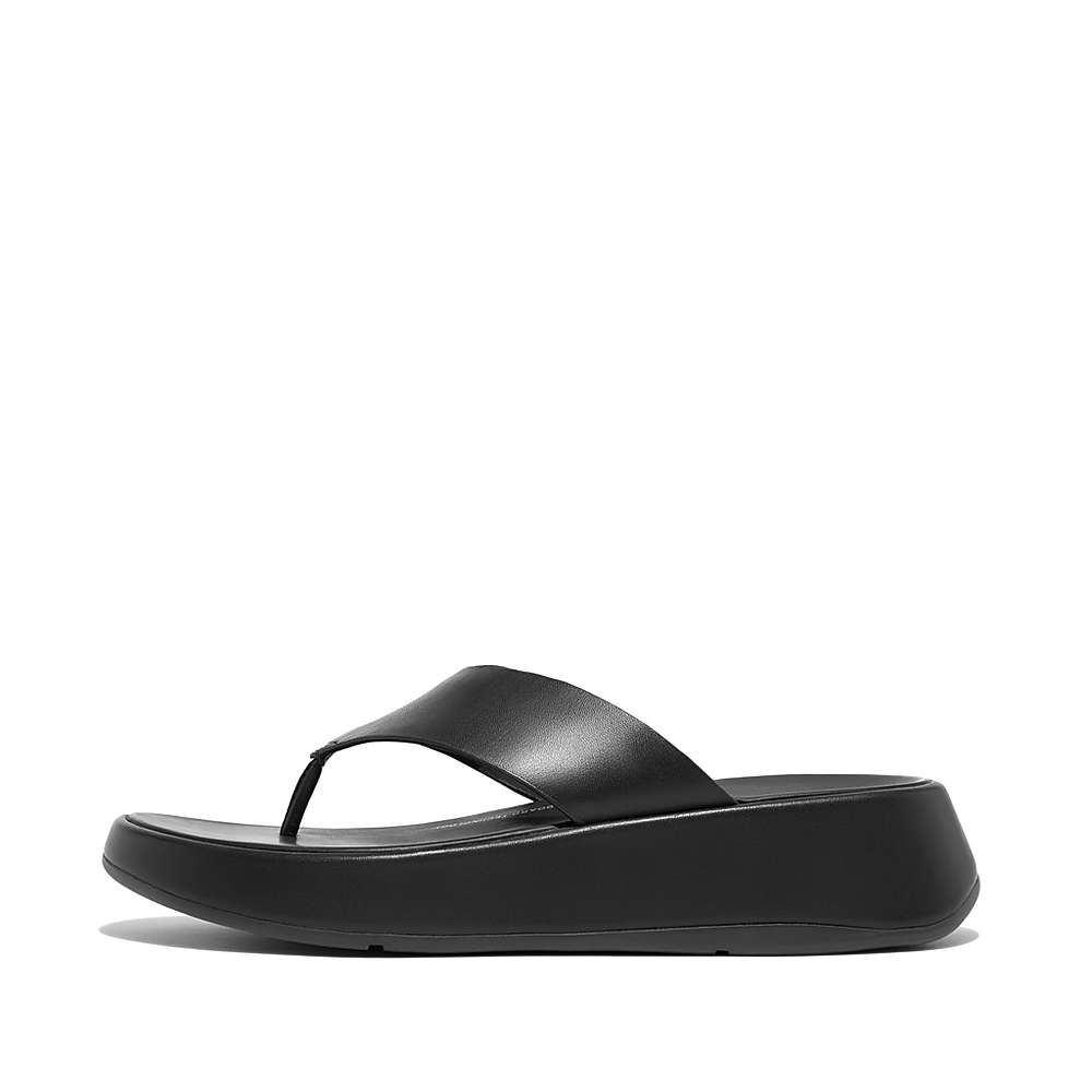 Black Women\'s Fitflop F-MODE Luxe Leather Flatform Toe-Post Sandals | NG2145903