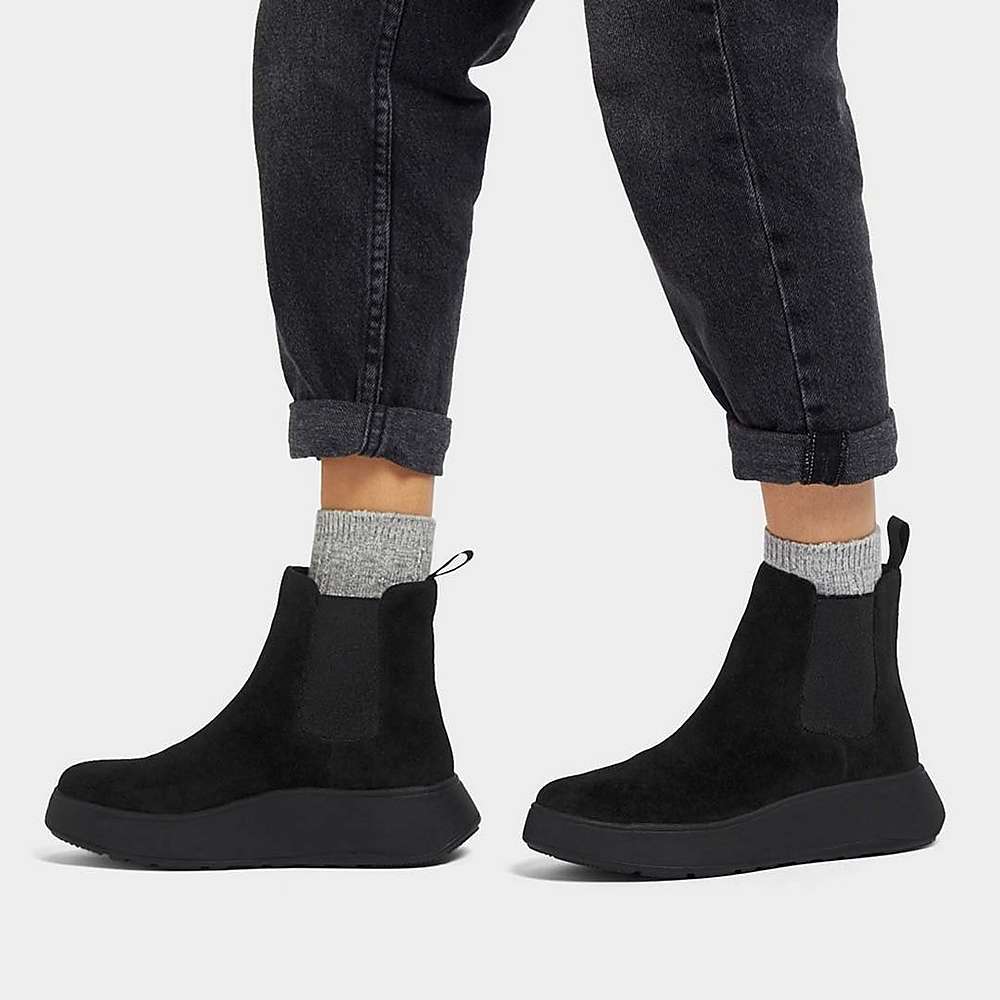 Black Women's Fitflop F-MODE Suede Flatform Chelsea Boots | AH3640851