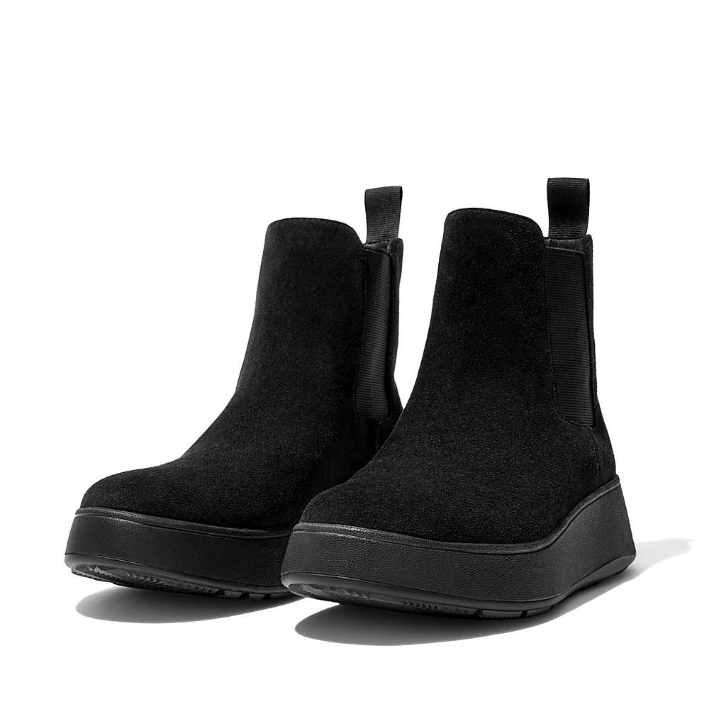 Black Women's Fitflop F-MODE Suede Flatform Chelsea Boots | AH3640851