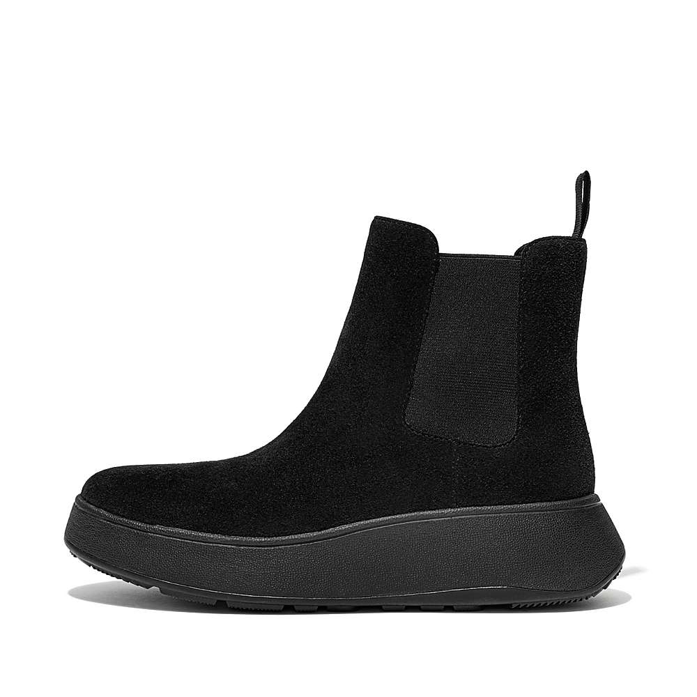 Black Women\'s Fitflop F-MODE Suede Flatform Chelsea Boots | AH3640851