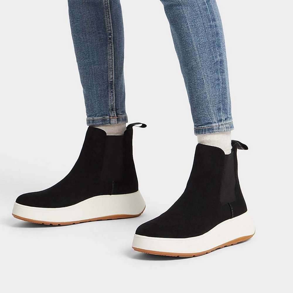 Black Women's Fitflop F-MODE Suede Flatform Chelsea Boots | BQ2580364