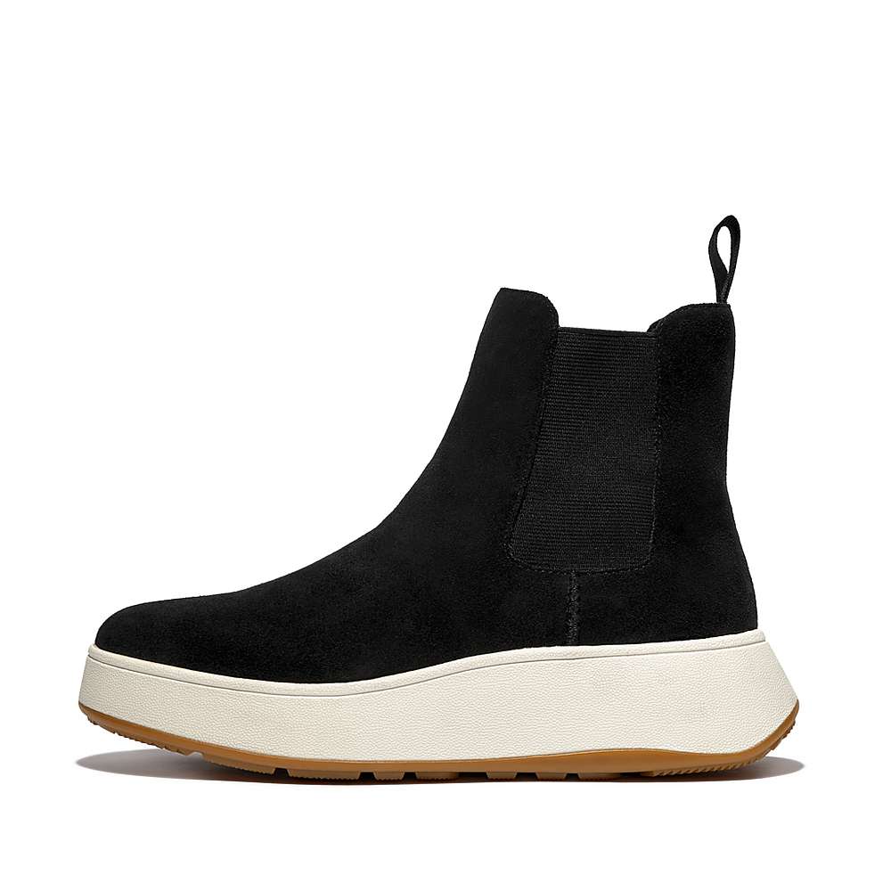 Black Women\'s Fitflop F-MODE Suede Flatform Chelsea Boots | BQ2580364