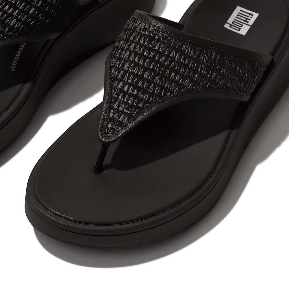 Black Women's Fitflop F-MODE Woven Flatform Toe-Post Sandals | FV4982076