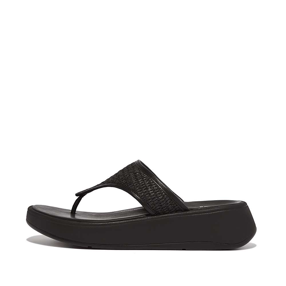 Black Women\'s Fitflop F-MODE Woven Flatform Toe-Post Sandals | FV4982076