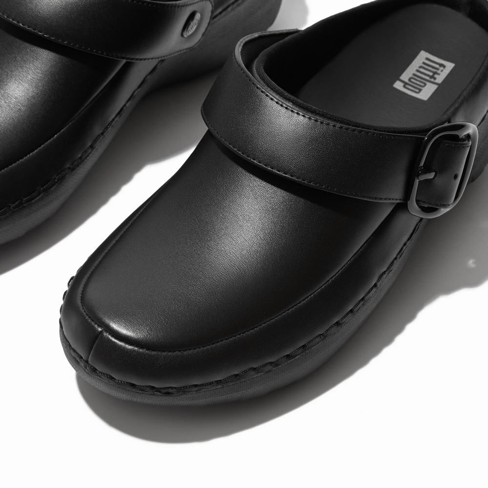 Black Women's Fitflop GOGH PRO Superlight Leather Clogs | OR0436258