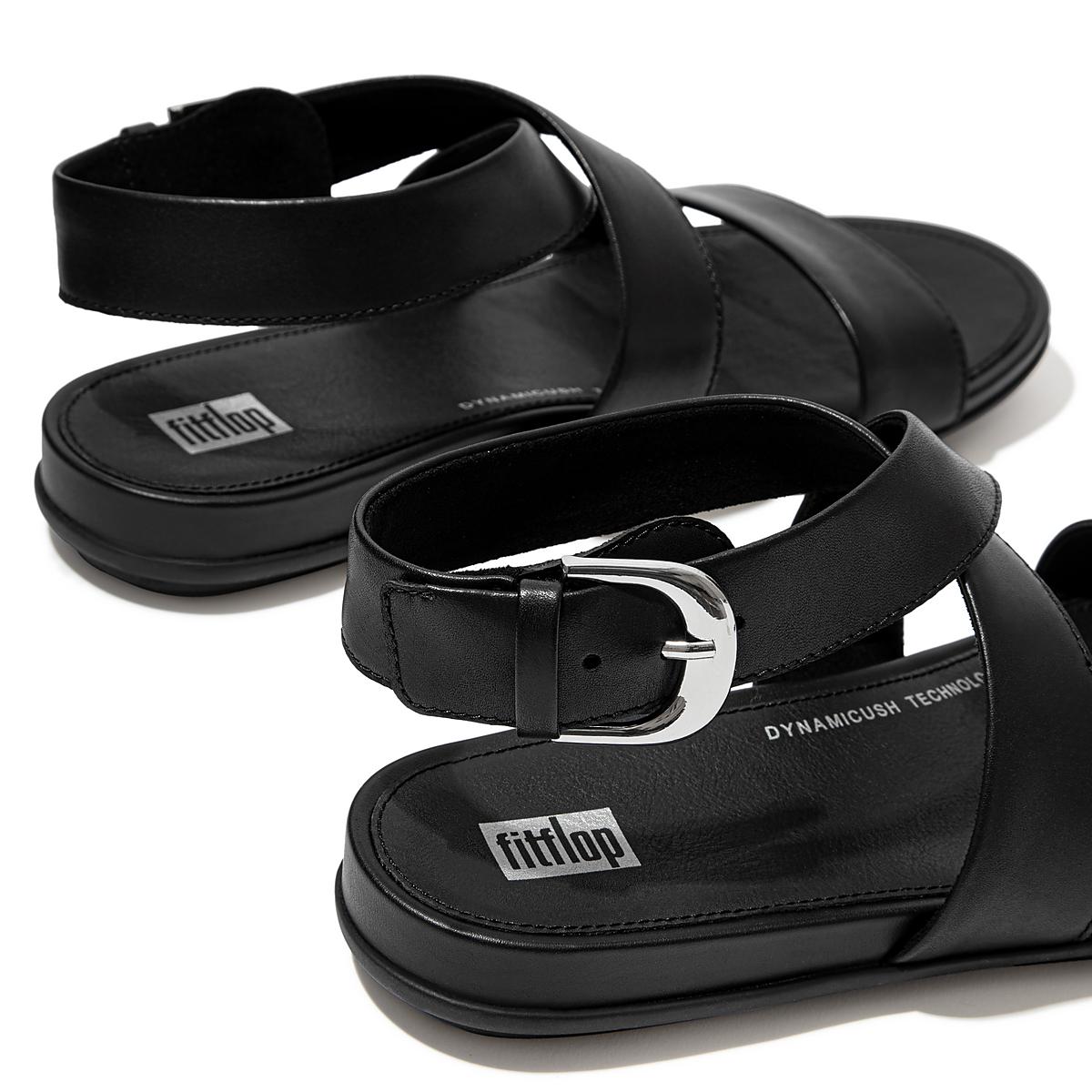 Black Women's Fitflop GRACIE Buckle Leather Ankle-Strap Sandals | IT5241638