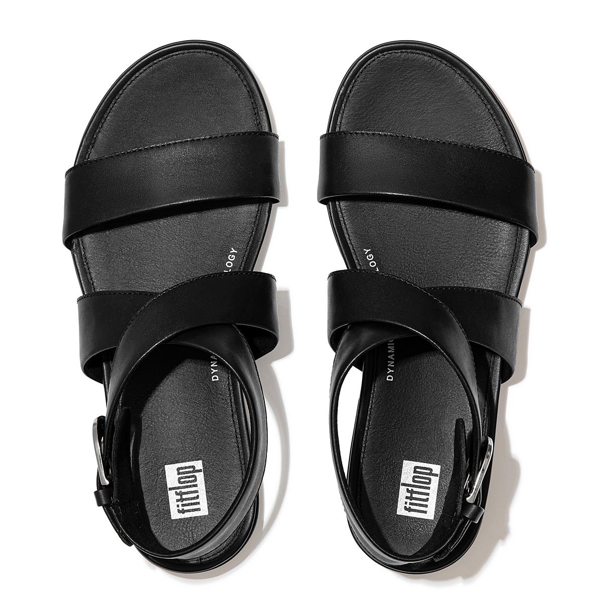 Black Women's Fitflop GRACIE Buckle Leather Ankle-Strap Sandals | IT5241638