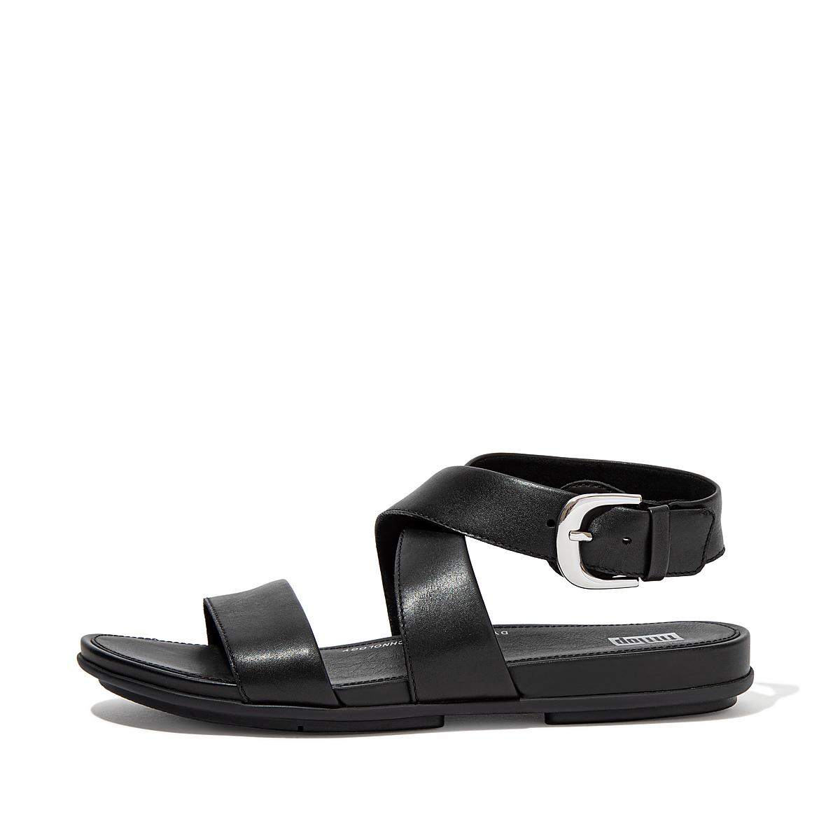 Black Women\'s Fitflop GRACIE Buckle Leather Ankle-Strap Sandals | IT5241638