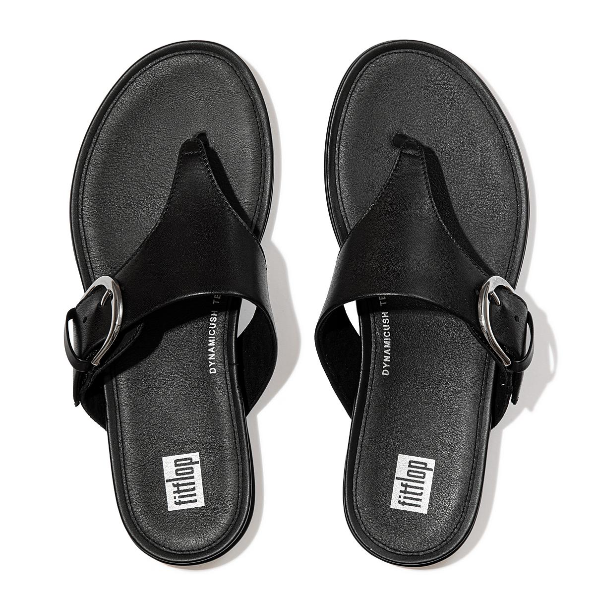 Black Women's Fitflop GRACIE Buckle Leather Toe-Post Sandals | RI8023514