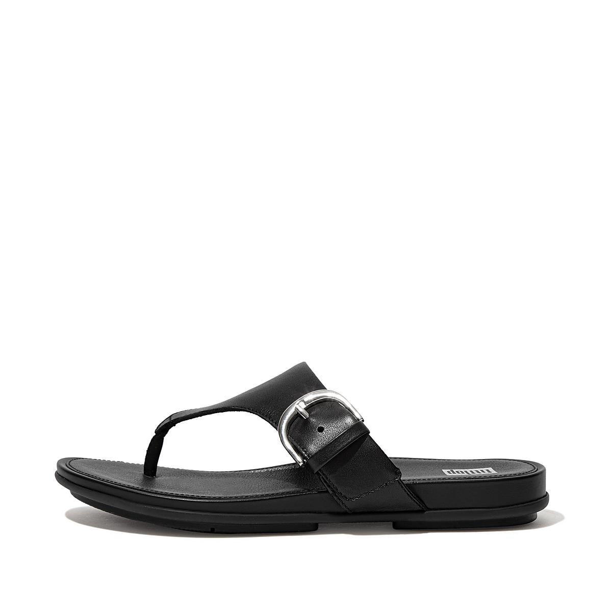 Black Women\'s Fitflop GRACIE Buckle Leather Toe-Post Sandals | RI8023514