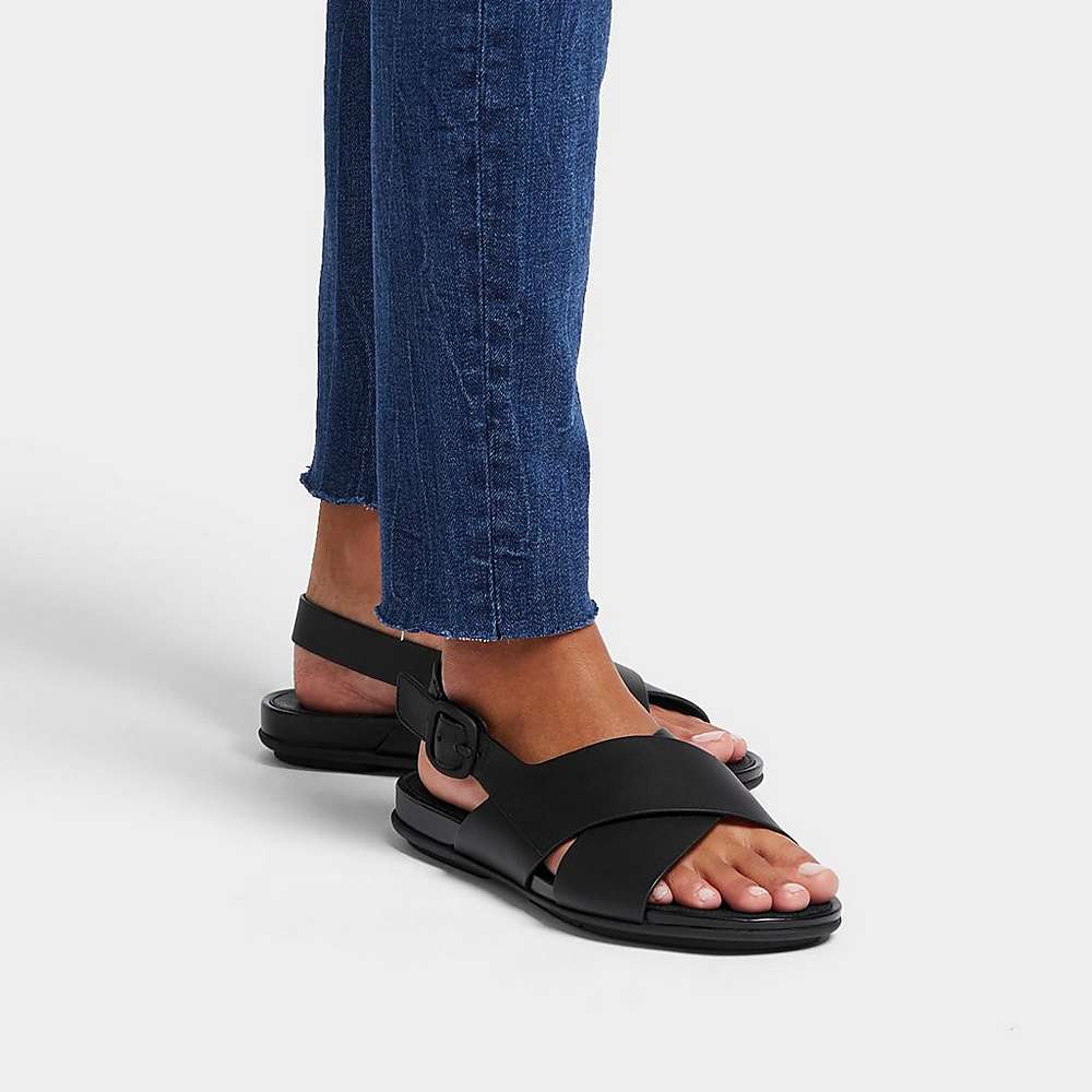 Black Women's Fitflop GRACIE Leather Crisscross Sandals | JX5978102