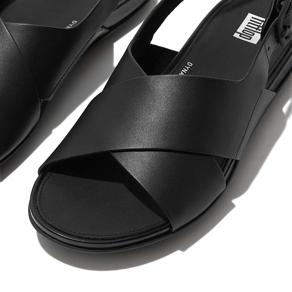 Black Women's Fitflop GRACIE Leather Crisscross Sandals | JX5978102