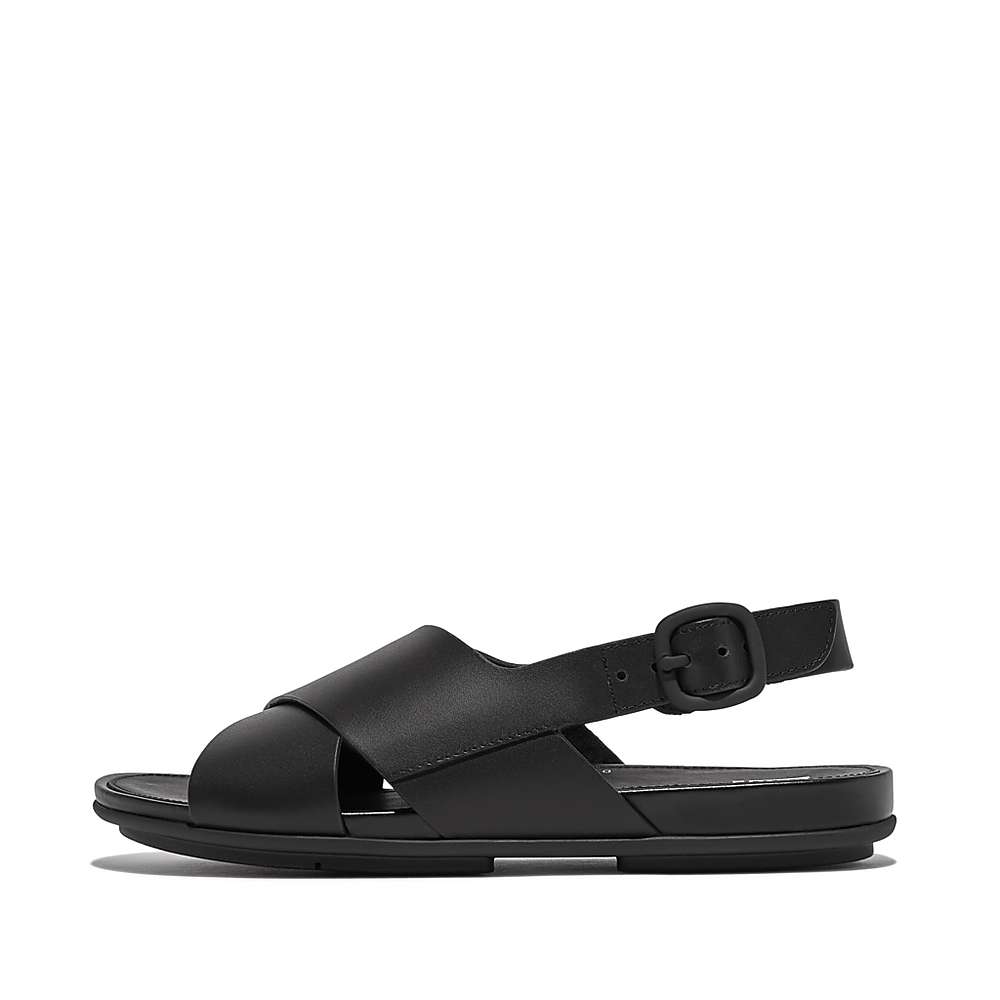 Black Women\'s Fitflop GRACIE Leather Crisscross Sandals | JX5978102